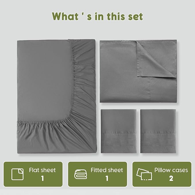SONORO KATE 100% Egyptian Cotton Sheets King Size - 600 Thread Count, Luxury Hotel Sateen Weave Bedding Set, Soft Breathable Sheet Sets, 16" Deep Pocket - 4 PC(Grey,King)