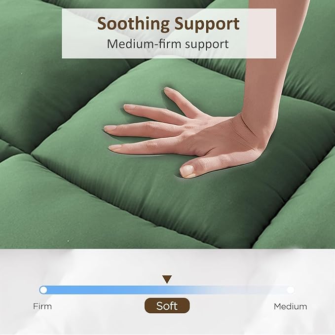 Thick Mattress Topper Queen Size - Non-Slip Mattress Pad Cover for Back Pain Breathable Folding Sleeping Pad Machine Washable Mattress Protector (60x80 inch,Green)