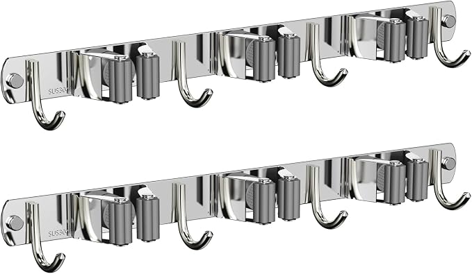 CUXIXA 2 Pack Mop and Broom Holder Wall Mount, Non-slip Broom Hanger, Heavy Duty Mop Broom Organizer for Kitchen Garden Garage Laundry Room Wall Decor Organization and Storage Silver 3R4H by CUXIXA