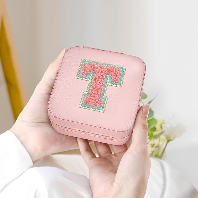 SANDJEST Personalized Jewelry Box, Pink Travel Jewelry Box with Initial T, Small Monogrammed Jewelry Case Organizer for Girls Women Teen Kids, Mini Travel Essentials Gifts for Birthday Christmas - Image 6