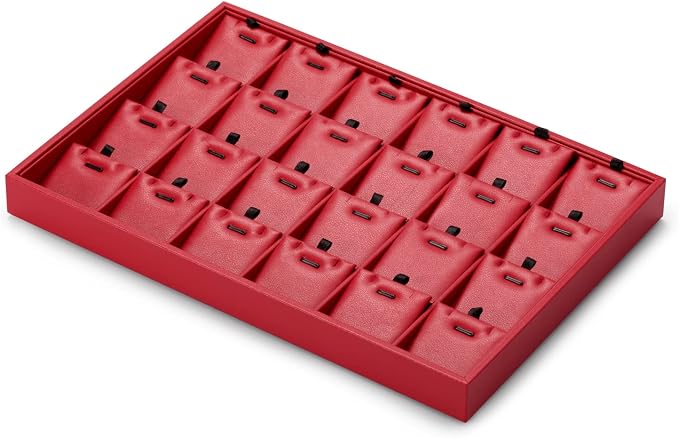 Oirlv Gorgeous Red Leather 24 Grid Jewelry Tray with Removable Inserts Jewelry Cards Stackable Necklace Trays Necklace Drawer Organizer - Image 7