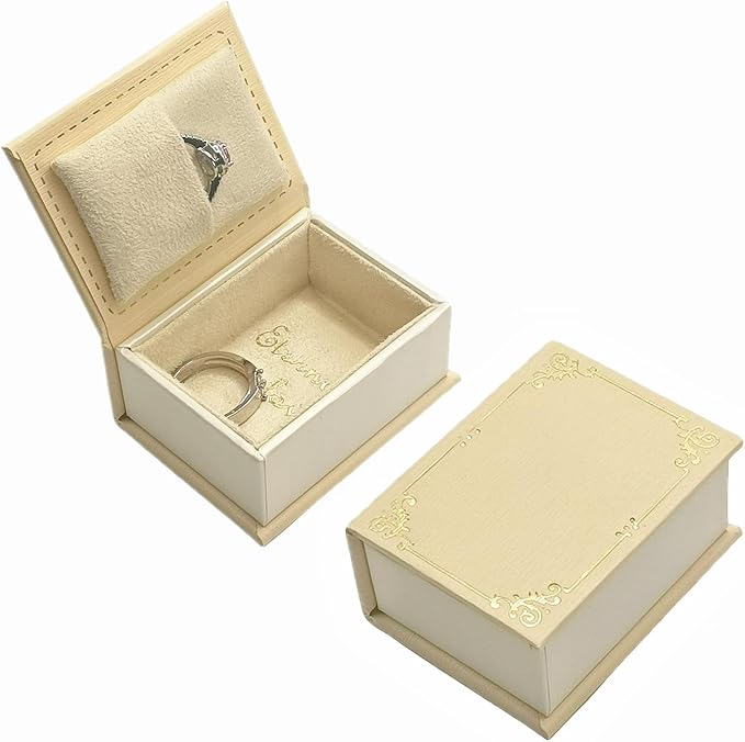 Book Shaped Ring Box - Vintage Engagement Ring Box with Hinged Lid for Proposal Engagement Wedding, Proposal Ring Case -PRB016-Yellow by ToLoveToLife