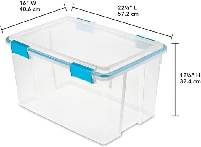 Sterilite 54 Qt Gasket Box, Stackable Storage Bin with Latching Lid and Tight Seal, Plastic Container to Organize Basement, Clear Base and Lid, 1-Pack - Image 8