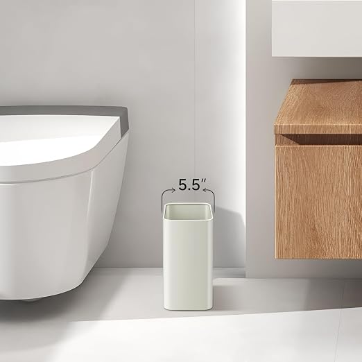 TIPGO Small Metal Trash Can, 2.1 Gallon Slim Trash Can for Bathroom, Wastebasket Garbage Bin for Bedroom, Office, Kitchen, Under Sink (Cream) - Image 3