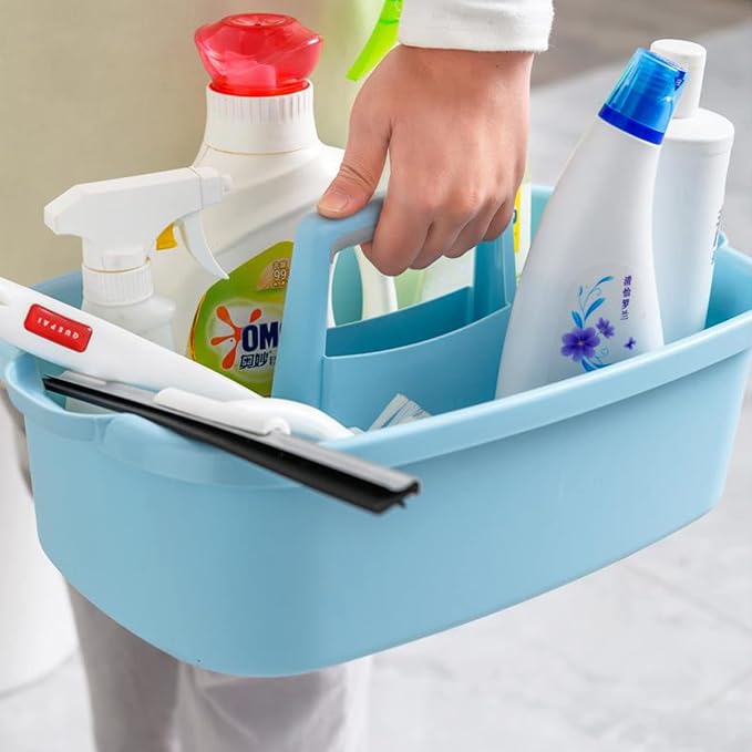 Large Cleaning Supplies Caddy Portable Shower Basket Supply Organizer with Handle Plastic Bucket Tool Storage for Bathroom, Bedroom, Kitchen, College Dorm, Garden, Blue 2 Pack - Image 7
