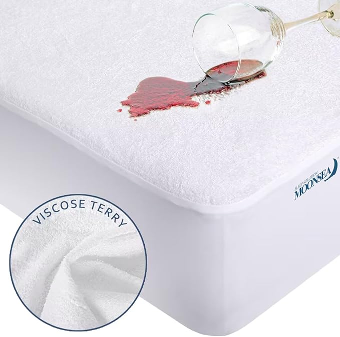 King Size Mattress Protector Waterproof,Smooth Top Mattress Protector for Kids,Breathable Skin Friendly and Noiseless Fitted Sheet,Viscose Terry Mattress Cover