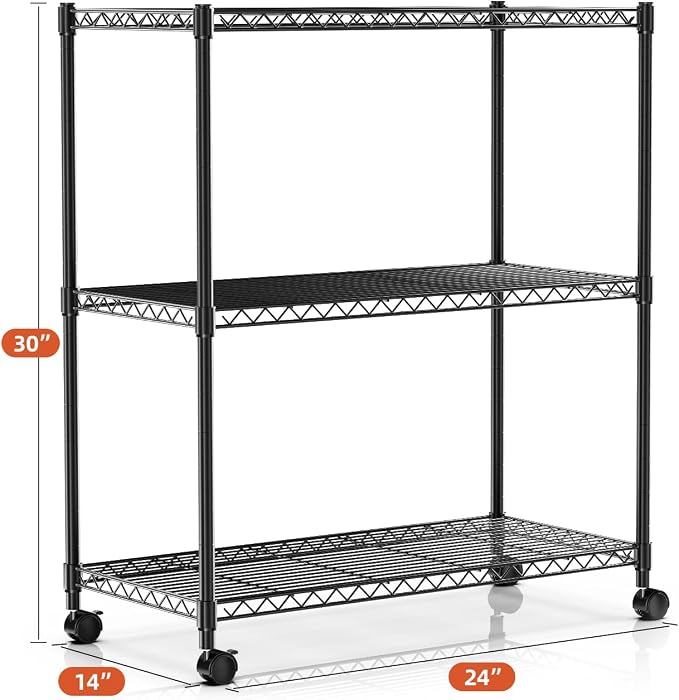 Simple Deluxe Shelving Unit - 3 Tier Shelf for Garage Storage, Black, 24.02" W x 13.78" D x 29.92" H, 750 Lbs Capacity, Adjustable Shelves, Leveling Feet, Caster Wheels for Easy Mobility,Black - Image 3