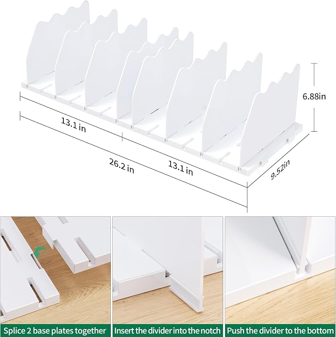 SPACEKEEPER Shelf Divider for Closet, Adjustable Purse Organizers Handbag Separators Storage Organizer Bookshelf Separator Dividers in Bedroom Office Kitchen Bathroom, White - Image 2