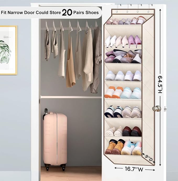 SLEEPING LAMB Over The Door Shoe Organizer for Closet with Large Deep Pockets, Narrow Shoe Rack for Door Hanging Boots Storage, Beige - Image 2