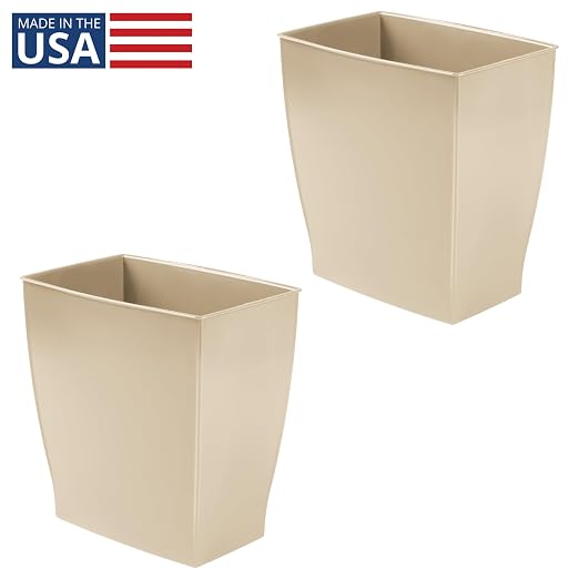 iDesign Small Plastic Bathroom Trash Can, Slim Rectangle Garbage Bin for Bedroom, Office, Dorm, 2-Pack, Brown - Image 2