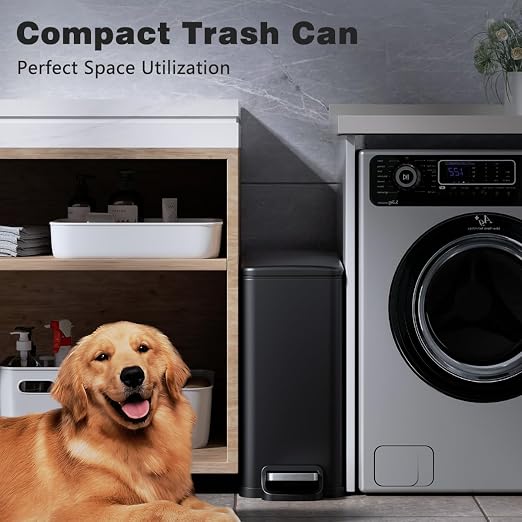Slim Bathroom Trash Can with Lid Soft Close, 2.6 Gallon Stainless Steel Garbage Can with Removable Inner Bucket, Durable Step Pedal, Small Trash Bins for Toilet, Bedroom, Kitchen, Office - Image 6