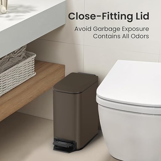 Cesun Small Bathroom Trash Can with Lid Soft Close, Step Pedal, 6 Liter / 1.6 Gallon Stainless Steel Garbage Can with Removable Inner Bucket, Anti-Fingerprint Finish (Brown) - Image 2