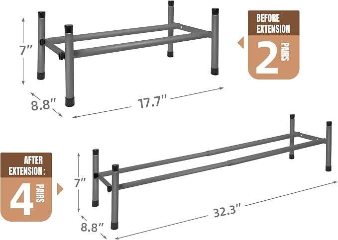 STORAGE MANIAC Expandable Shoe Rack, 4 Pairs Stackable Small Shoe Rack, Metal Adjustable Shoes Organizer for Closet, Entryway, Hallway, Garage, Front Door, Shoes Shelves, Black 1 Tier - Image 3