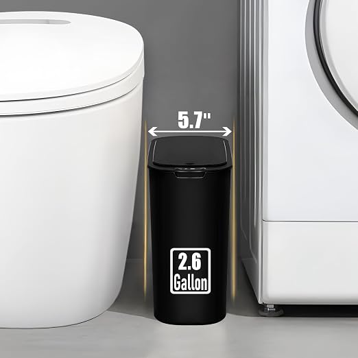 TIPGO Automatic Motion Sensor Bathroom Trash Can with Lid, 2.6 Gallon Touchless Trash Bin, Smart Garbage Can Plastic Slim Wastebasket for Bedroom, Office, Dorm (Black) - Image 5
