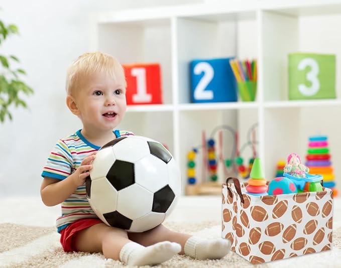 Rectangular Football Basket Kids Storage Basket Baby Boy Basket Kids Storage Bin Organizer Box Boys Room Decor for Home(Football) - Image 4