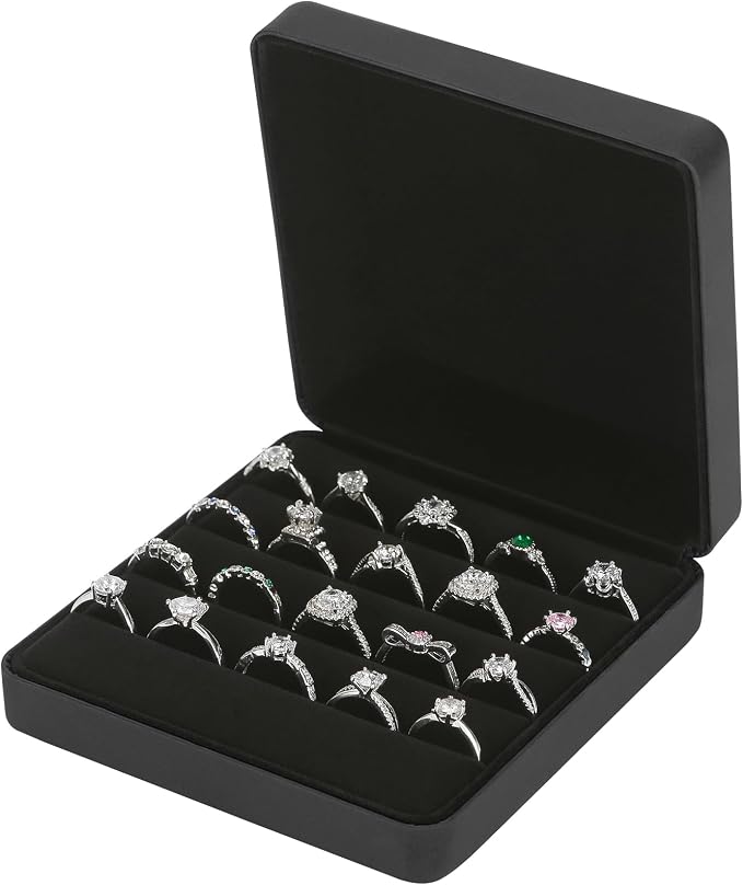 KUKUVR Ring Storage Organizer Box for Multiple Rings, Travel Portable Jewelry Ring Stud Earring Case, Ring Tray Holder Showcase Display Case (Black) by Unknown
