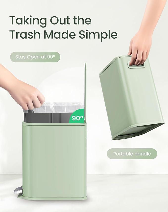 Cesun Small Bathroom Trash Can with Lid Soft Close, Step Pedal, 5 Liter / 1.3 Gallon Stainless Steel Garbage Can with Removable Inner Bucket, Waste Basket for Bathroom, Bedroom (Green) - Image 5