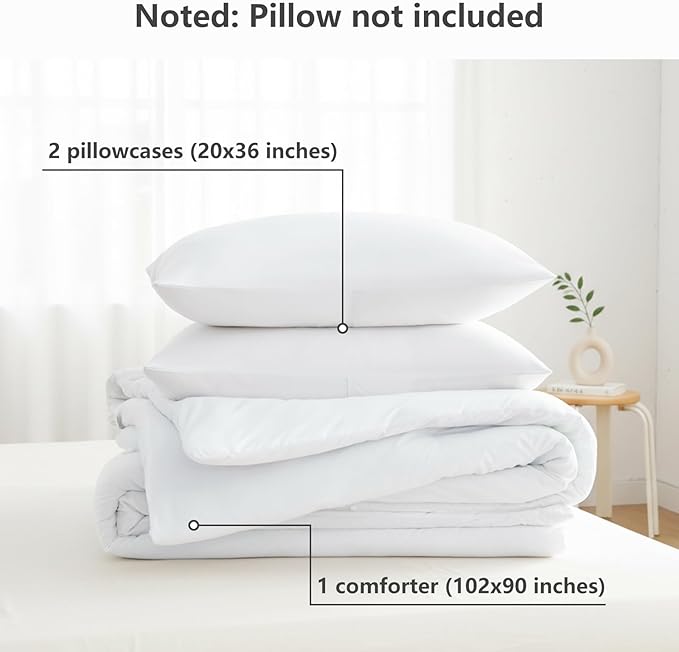 CozyLux King Size Comforter Set White, 3 Pieces Solid Comforters King Size Breathable Quilted Bedding Sets, Luxury Soft Lightweight Bed Set with Down Alternative Comforter and 2 Pillowcases All Season