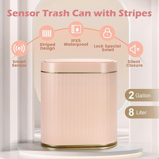 SYNCVIBE Bathroom Sensor Trash Can with Lid Automatic 2 Gallon Motion Sensor Garbage Bin, 7.5 Liter Slim Waterproof Plastic Wastebasket, Bathroom Decor for Bedroom, Office, Living Room, Pink - Image 5