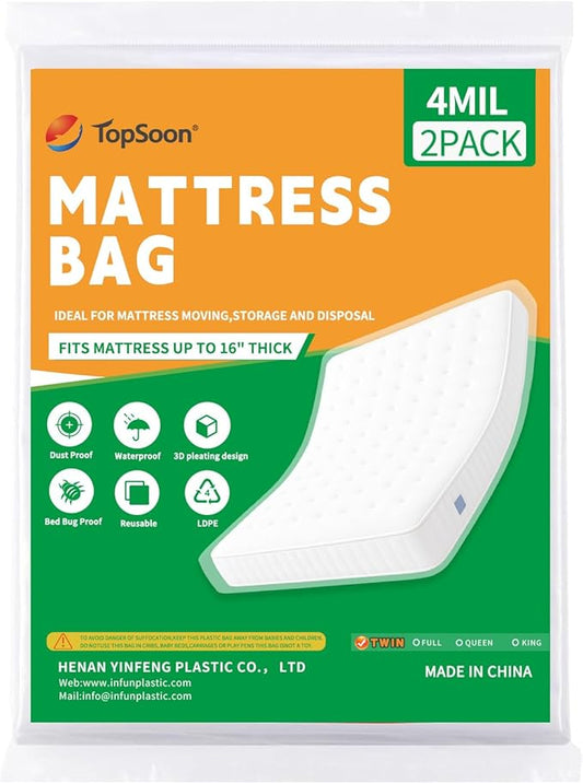 Topsoon 2PK Plastic Mattress Cover (4mil, Twin)