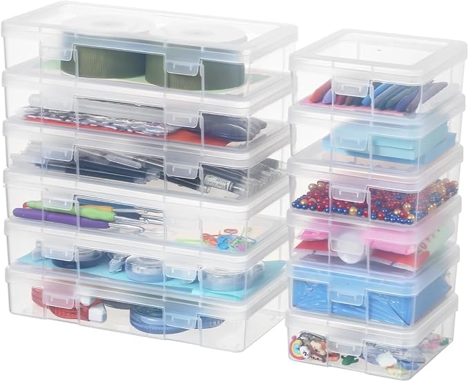 novelinks Plastic Clear Storage Containers for Organizing, Craft Storage Organizers and Stackable Storage Bins with Lids for Pencil Box, Bead, Cookie Cutter, Board Game (6 Pack Small + 6 Pack Medium) - Image 2