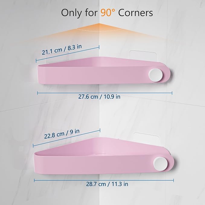 Sotfamily Plastic Shower Caddy Corner (For 90° Only), 4 Pack Adhesive Corner Shower Shelves for Bathroom Organizers and Storage, Pink - Image 2