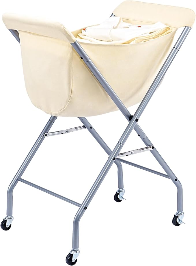 ELYKEN Laundry Cart with Wheels, 32”H Easy Rolling Laundry Hamper with Removable Liner Bag, Sturdy Metal Frame Clothes Basket with 4 Casters and 2 Brakes by ELYKEN