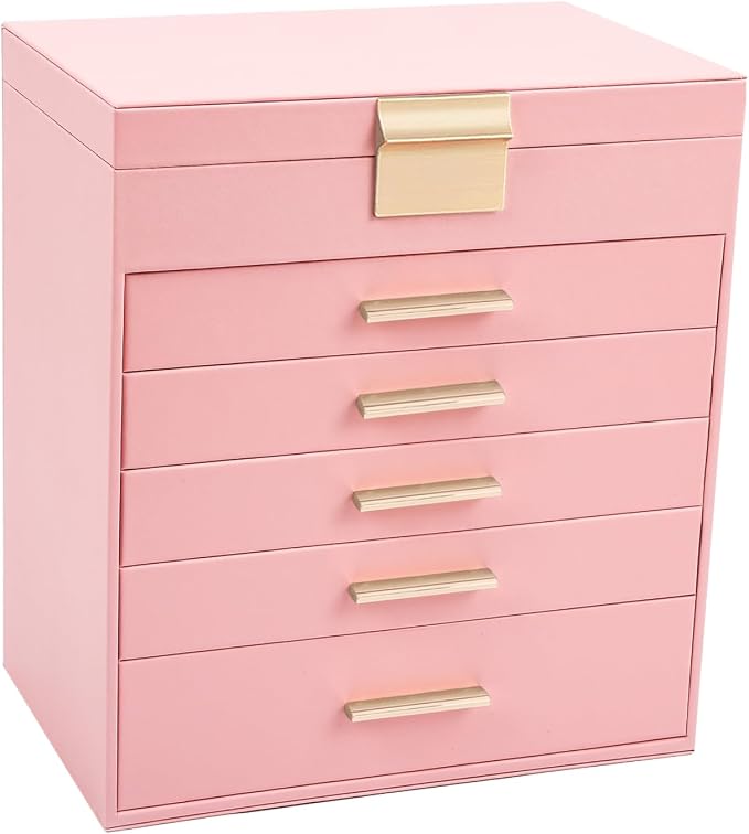 BOOVO Jewelry Boxes for Women, White and Black 6 Layer Large Jewelry Box for Necklace, Bracelet, Earrings, Rings Storage, Jewelry holder Organizer for Girls Gift (Pink, 6 layer) by BOOVO