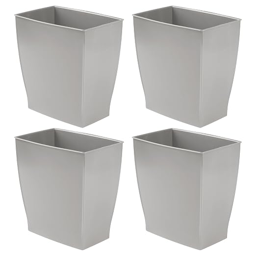 iDesign Small Plastic Bathroom Trash Can, Slim Rectangle Garbage Bin for Bedroom, Office, Dorm, 4-Pack, Gray by iDesign