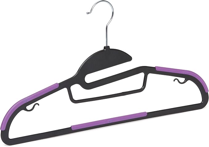 Amazon Basics Space Saving Non-Slip Rubber Coated Plastic Hangers with 360 Degree Swivel Hook, Black/Purple, Pack of 50 - Image 3