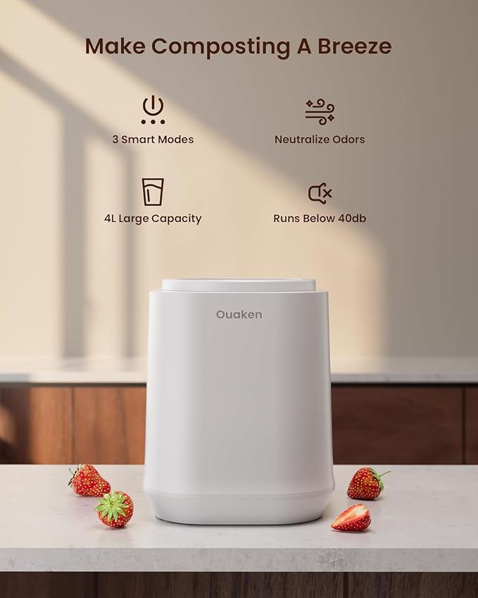 4L Electric Composter for Kitchen, Smart Countertop Compost Bin, Odorless | Low Noise | Auto-Cleaning | Turn Food Waste into Fertilizer, Indoor Food Waste Compost Machine, White - Image 2