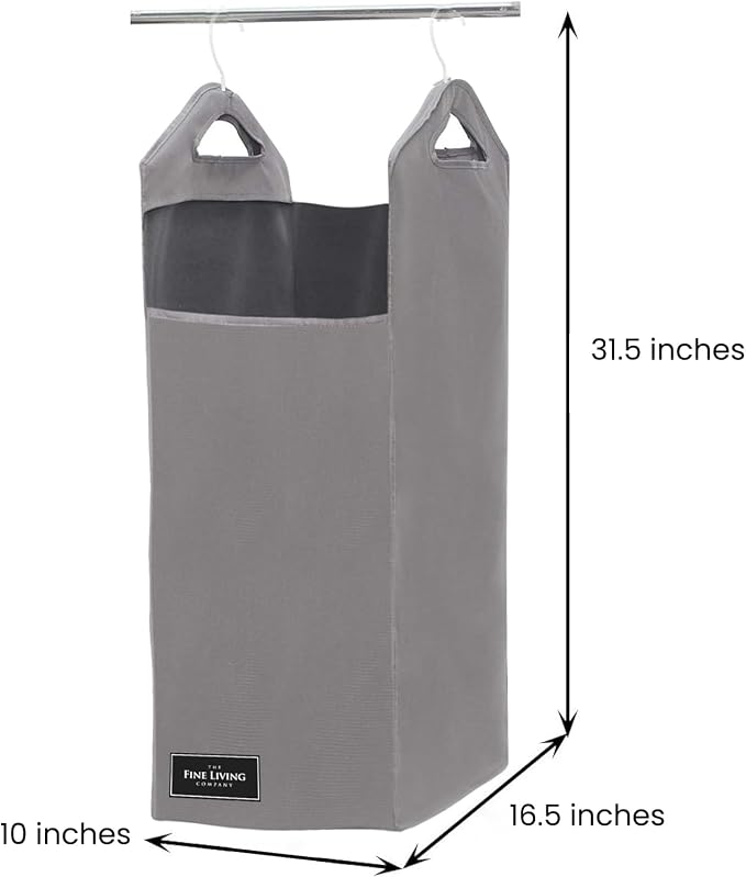 The Fine Living Co. Hanging Laundry Hamper Bag, Heavy Duty, Space Saving Closet Hamper Organizer with 2 Strong Metal Hangers - Image 2