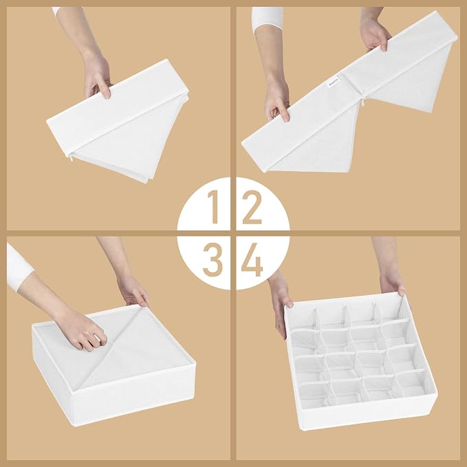 Criusia 3 Pack Sock Underwear Drawer Organizer Dividers, 64 Cell Fabric Foldable Cabinet Closet Organizers and Storage Boxes for Storing Socks, Panties, Ties (16+24+24 Cell, White) - Image 6