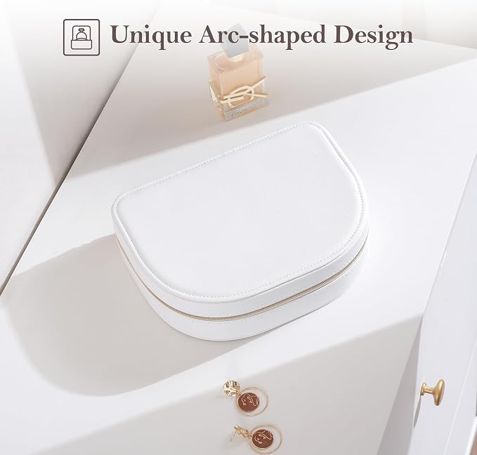 ProCase Travel Size Jewelry Box, Large Portable Seashell-Shaped Jewelry Case, 2 Layer Jewelry Organizer in PU Leather for Women -White - Image 4