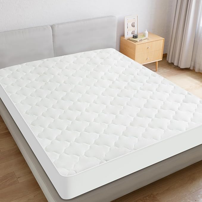 RV Short Queen Mattress Protector Pad Waterproof Quilted 60" X 75", Soft & Cooling Short Queen Mattresses Cover Fitted for RV Trailer & Camper with Deep Pocket to 14", (White)