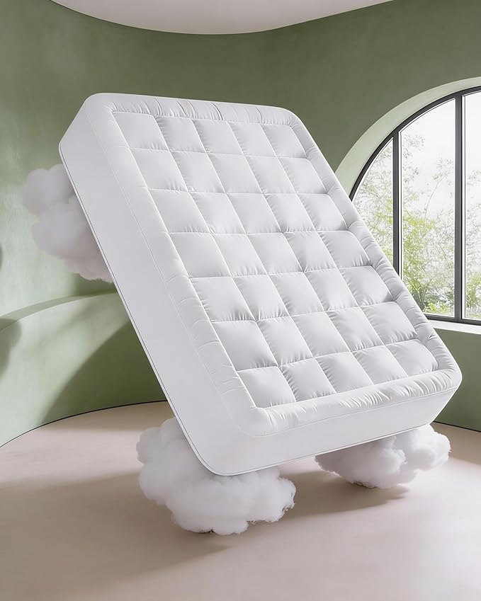 Mattress Pad King Size – Quilted Fitted Mattress Protector – Cotton Pillow Top Cover w/ 8-16" Deep Pockets – Thick, Comfy & Plush – Cooling, Breathable & Noiseless – Machine Washable – 78 x 80 (White)