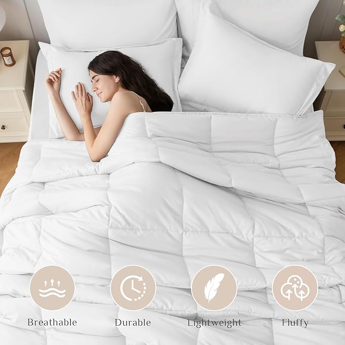 JOLLYVOGUE Twin Comforter Set, Ultra-Soft Bed in a Bag Twin Size 5 Pieces, Oeko-TEX Certified Bedding Set with Down Alternative Comforter, Sheets, Pillowcases & Shams, White