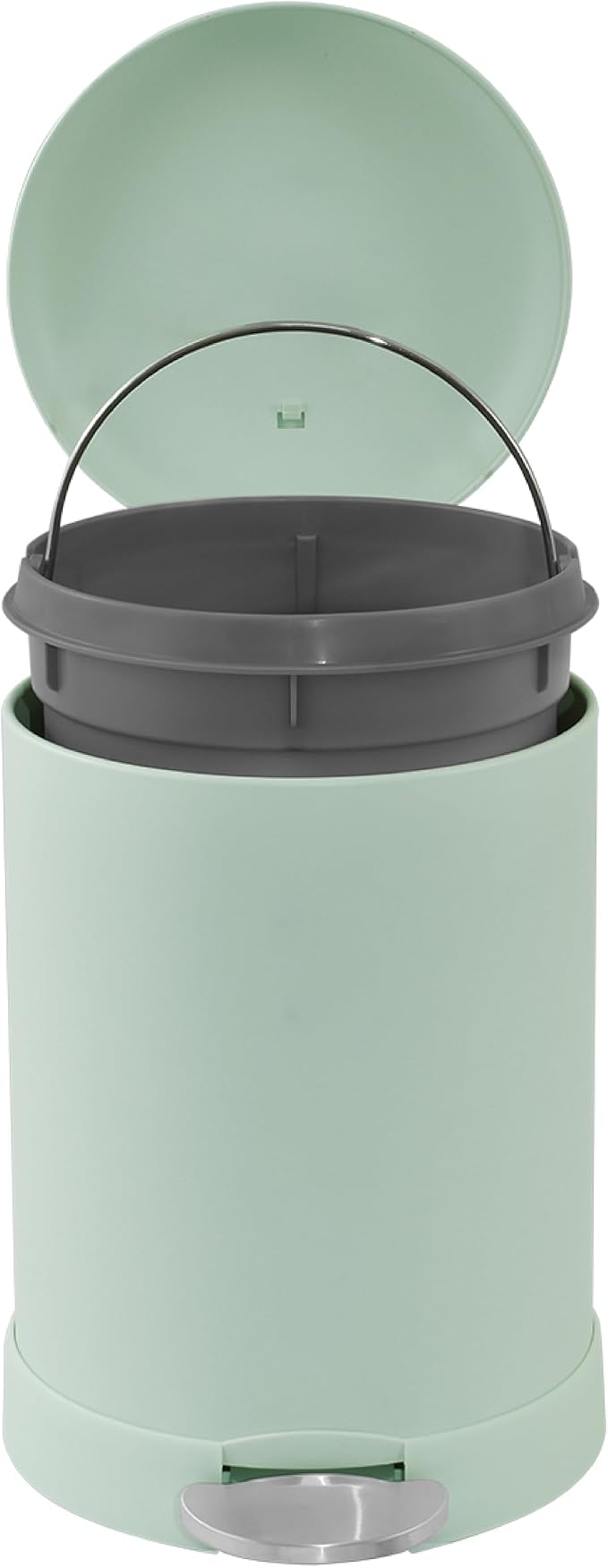 Glad Small Trash Can, 1.2 Gallon | Round Stainless Steel Garbage Bin with Soft Close Lid & Step Foot Pedal | Metal Waste Basket with Removable Inner Bucket, Green - Image 3