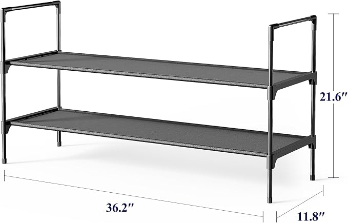 Kitsure Shoe Rack - 3-Tier Shoe Organizer, Shoe Rack for Closet, Entryway, Bedroom, Easy- Assembly Storage Shelf with Side Handles, 36.2" Wide - 2 Tiers, Black - Image 2