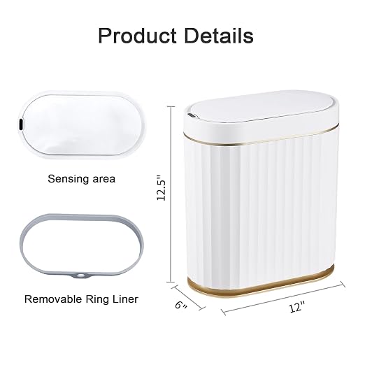 ELPHECO Bathroom Trash Can with Lid 2 Gallon Sensor Garbage Can, Automatic Trash Bin, Motion Sensor Trash Can, IPX5 Waterproof Plastic Wastebasket for Bathroom, Bedroom, Kitchen, Office, White Gold - Image 8