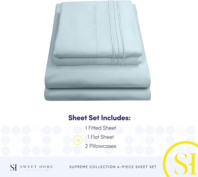 Queen Size Bed Sheets - Breathable Luxury Sheets with Full Elastic & Secure Corner Straps Built In - 1800 Supreme Collection Extra Soft Deep Pocket Bedding Set, Sheet Set, Queen, Light Blue