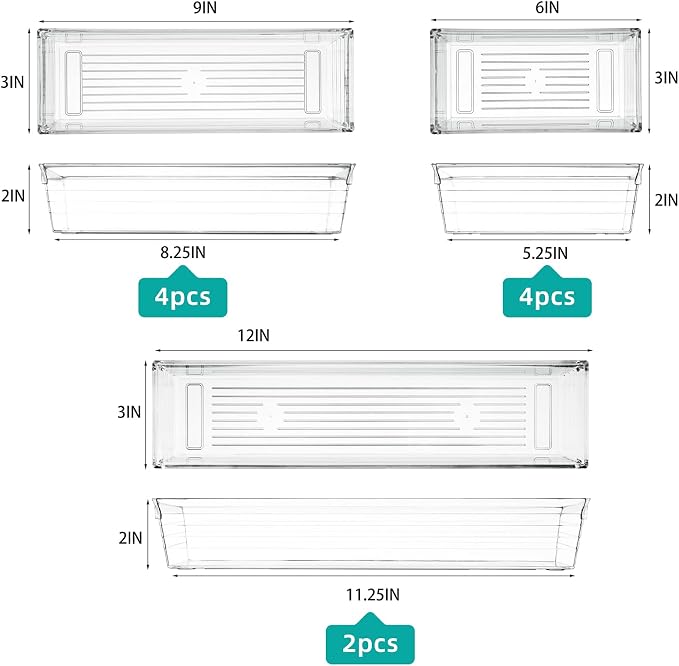 Backerysupply Clear Plastic Drawer Organizer Tray for Vanity Cabinet (Set of 10),Storage Tray for Makeup, Kitchen Utensils, Jewelries, and Gadgets - Image 2