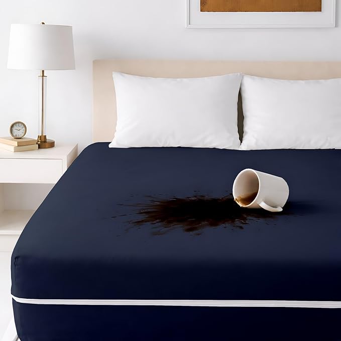 Mattress Protector Bunk Size 33" x 75" 100% Waterproof Zippered Cover, 6 Inch Deep, Six-Sided Encasement, Perfect for Campers, Motorhomes & Travel Trailers (Navy Blue)