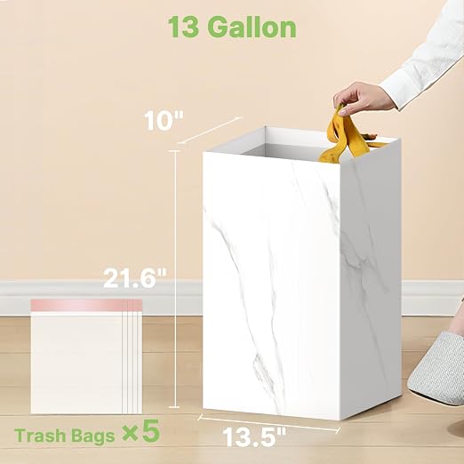 Magicheap 4 Pack Extra Large Disposable Trash Cans, Reusable Portable Garbage Can, 13 Gallon (21.6" H x 13.5" W x 10" D), Extra Thick Recycled Cardboard Portable Garbage Can and Recycling Bins,Marble - Image 2