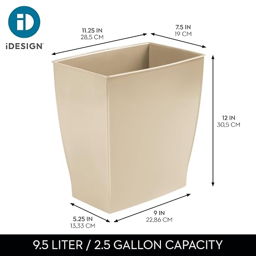iDesign Small Plastic Bathroom Trash Can, Slim Rectangle Garbage Bin for Bedroom, Office, Dorm, 2-Pack, Brown - Image 4
