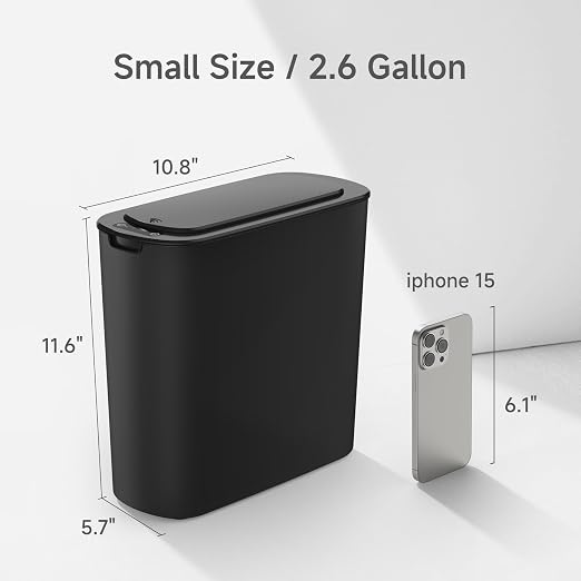 TIPGO Automatic Motion Sensor Bathroom Trash Can with Lid, 2.6 Gallon Touchless Trash Bin, Smart Garbage Can Plastic Slim Wastebasket for Bedroom, Office, Dorm (Black) - Image 3