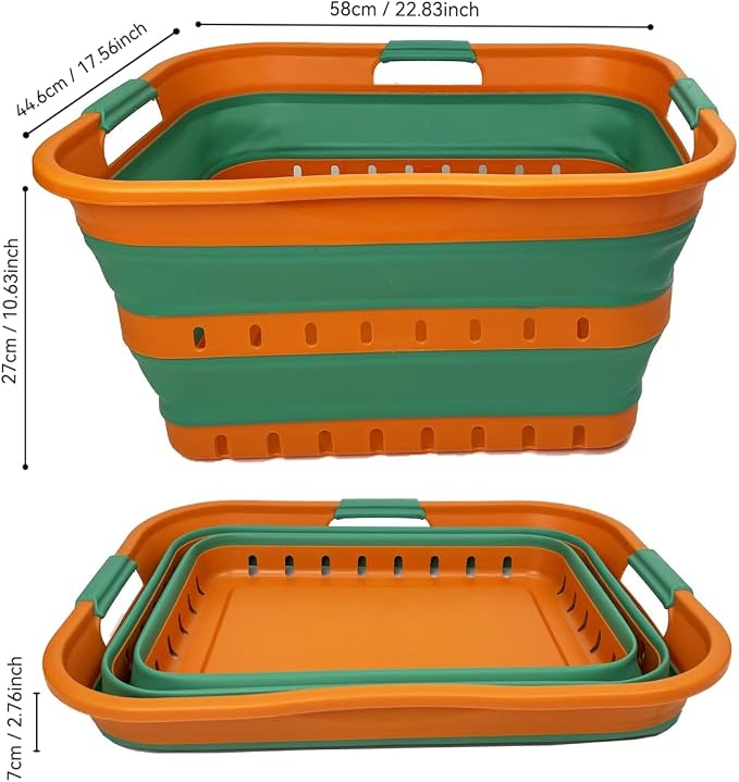 SAMMART 42L (11 gallon) Collapsible Plastic Laundry Basket - Foldable Pop Up Storage Container/Organizer - Space Saving Hamper/Basket (1, Autumn Leaf/Forest Green) - Image 4