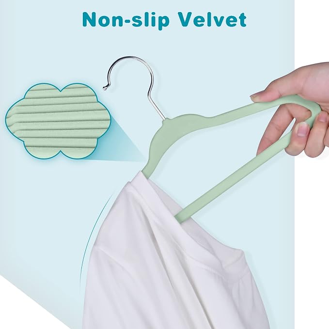 BAGAIL 50 Pack Kids Velvet Hangers 11 Inches Children's Clothes Hangers Non-Slip Baby Hangers for Infant/Toddler (Lime Cream) - Image 4