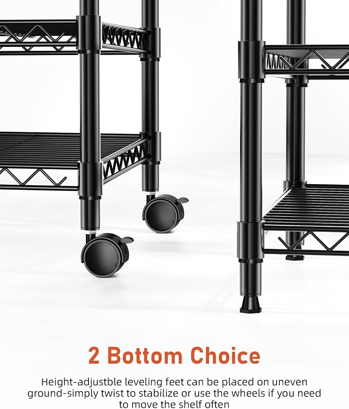 Simple Deluxe Shelving Unit - 3 Tier Shelf for Garage Storage, Black, 24.02" W x 13.78" D x 29.92" H, 750 Lbs Capacity, Adjustable Shelves, Leveling Feet, Caster Wheels for Easy Mobility,Black - Image 7