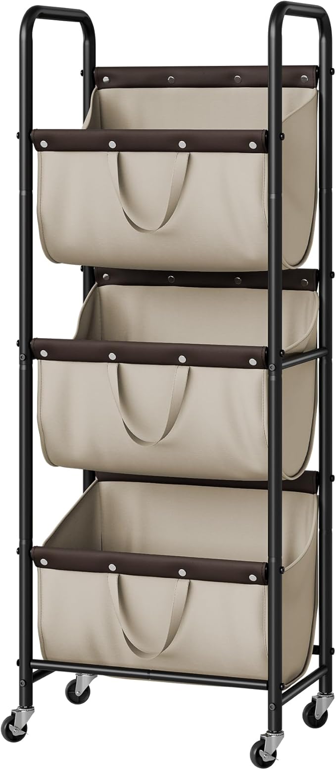GRANNY SAYS 3 Tier Laundry Sorter, Laundry Basket with Wheels, Laundry Room Organization and Storage, 3 Section Rolling Laundry Cart for Dorm, Bathroom, Bedroom, Closet, Light Khaki by GRANNYSAYS